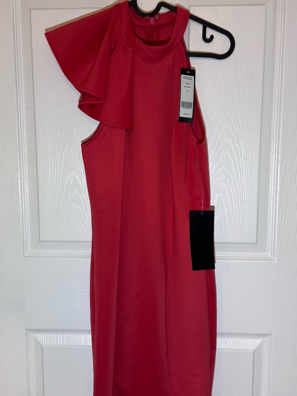bebe One-Shoulder Ruffle Dress in Scarlet